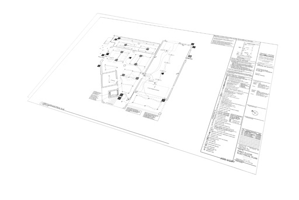Low-voltage plan overlaid on a 3D home rendering